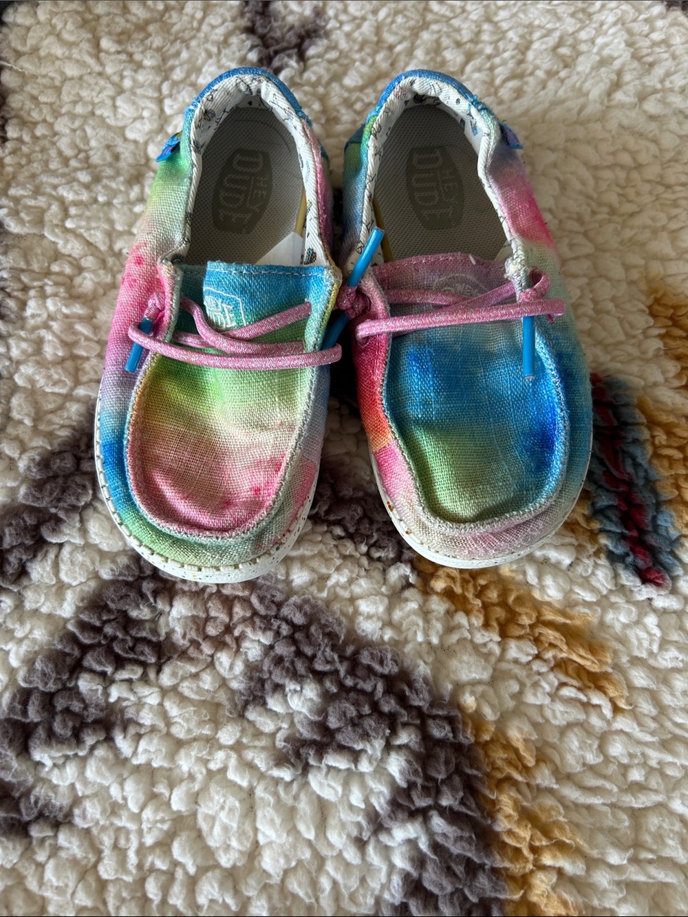 Hey Dude Kids Tie-Dye Canvas Moccasins - Pink Blue Green